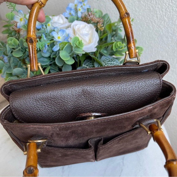 Gucci Bamboo Brown Suede Handbag/Crossbody Bag - Picture 8 of 16
